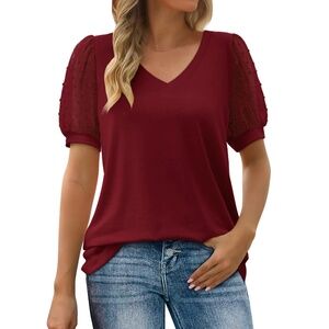 Agnes Orinda Plussize VNeck Swiss Dot Puff Sleeve Tshirt Size: 1X